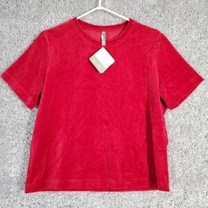 Hanna Andersson Womens Velour Short Sleeve Tee Size Medium Red Soft Holiday Cozy